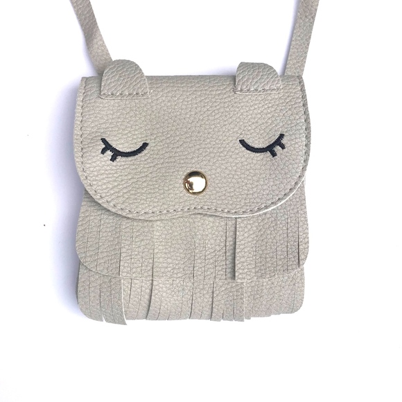 Little Girls Kitty Fringe Purse in Grey - Picture 2 of 7
